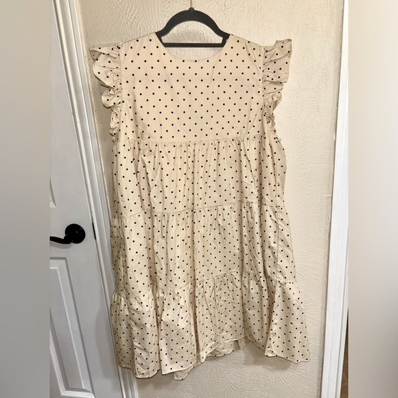 English Factory Baby Doll Cream/Black Polka Dot Dress with Deep Pockets | Size M - Picture 4 of 7